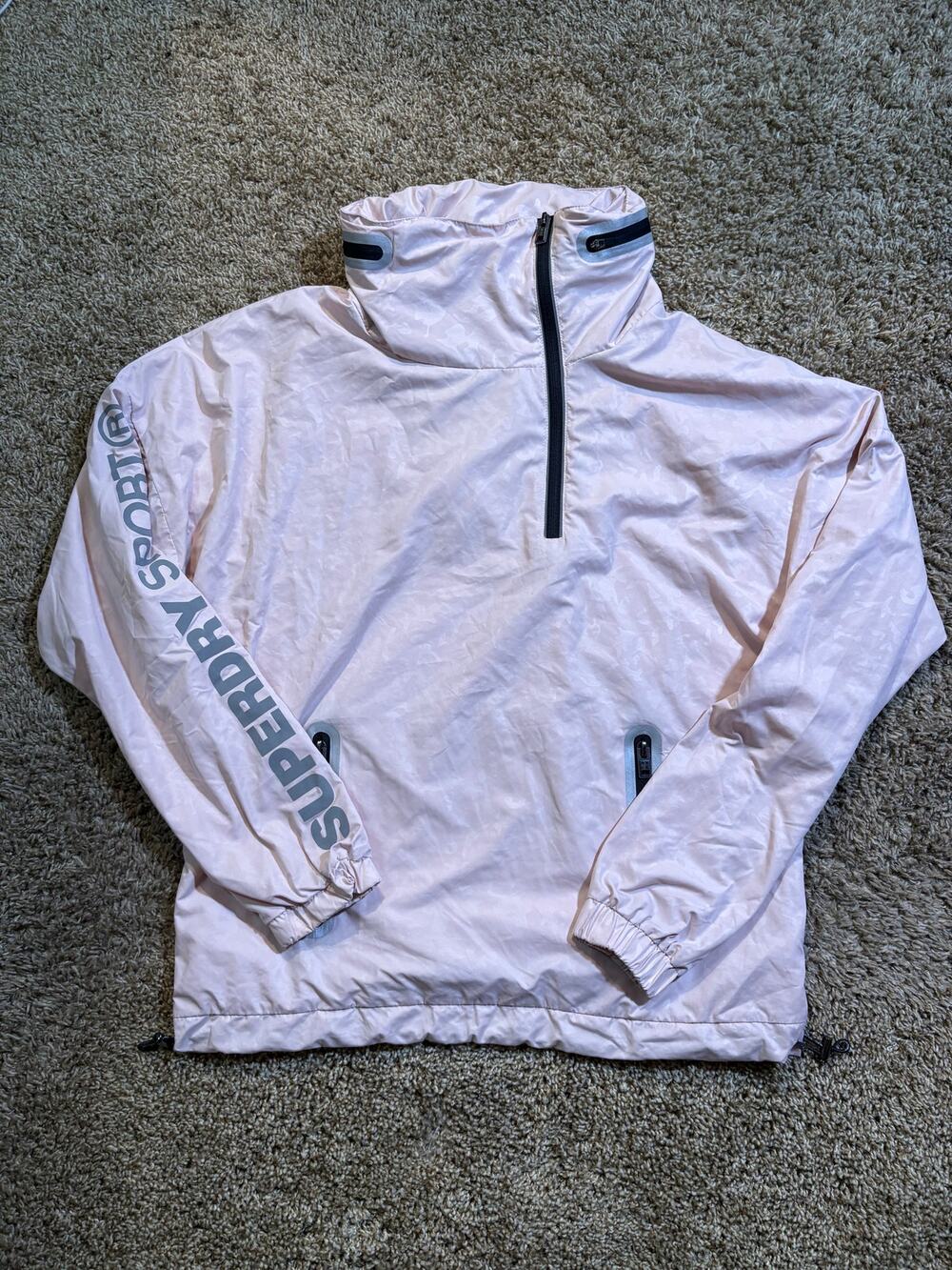 Superdry Sport Pale Pink Print 1/4 Zip Tech Windbreaker Jacket Size Large